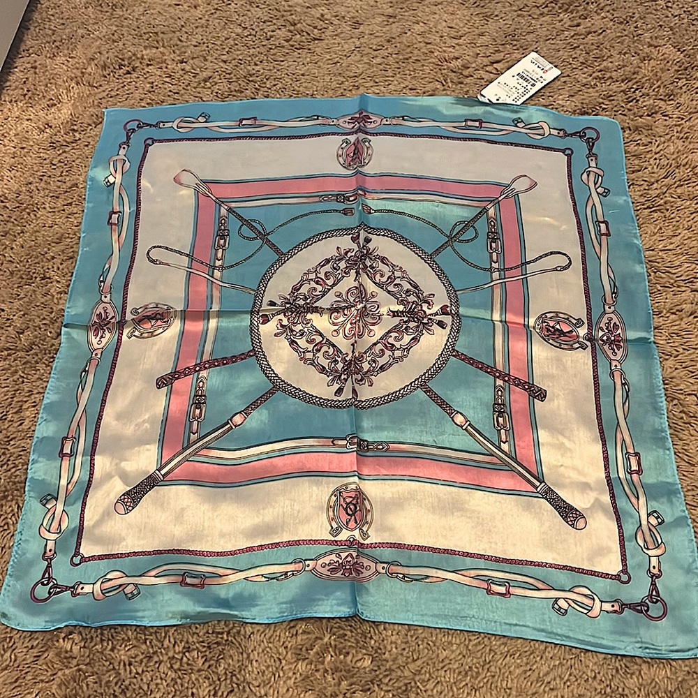 Name Brand Blue and Pink 100% Silk Scarf 50cm*50cm
